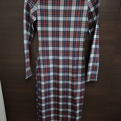 Glamorous plaid long-sleeve midi dress, elastic, size XS