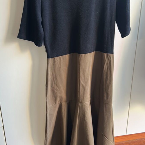 Midi dress Zara L new, contrast khaki and black with pockets