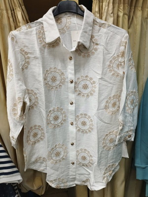 Women's shirt white with beige sun embroidery new