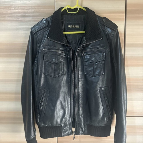 Brokers Jeans men's leather jacket, black, size L