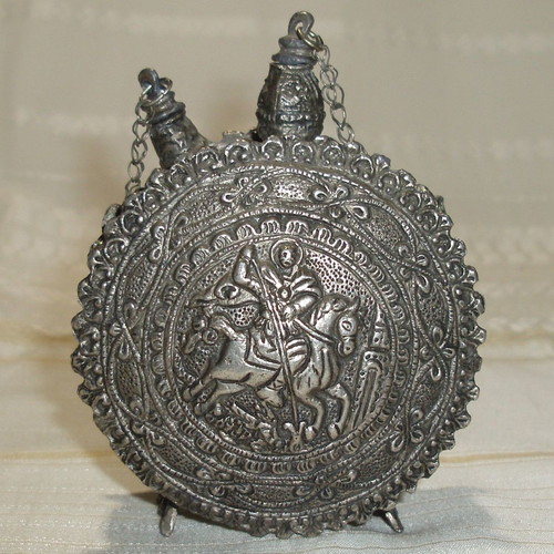 Holy water flask double-sided with Saint George used