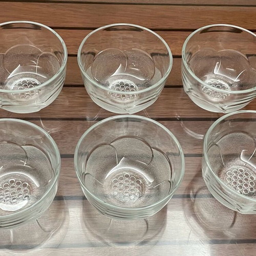 Glass deep bowls new, pack of 10, French with flower design