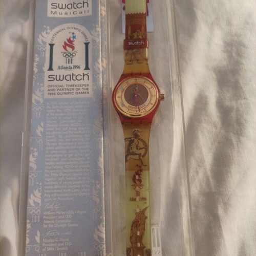 Swatch watch from 1996 Atlanta Olympics used, red strap with wear
