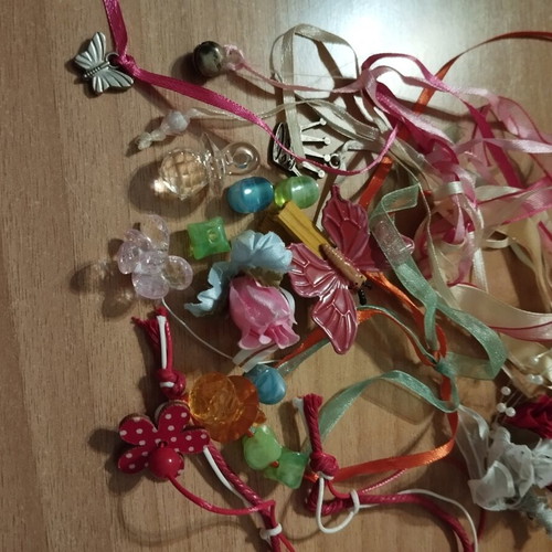 Craft materials like new, ribbons and beads for crafts and packaging