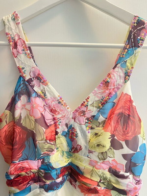 Maxi dress like new with sequins and handmade embroidery, multicolor, size S