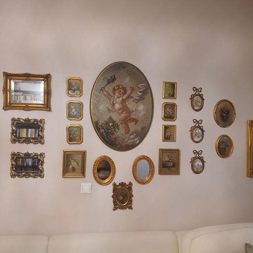 Various small framed paintings and mirrors