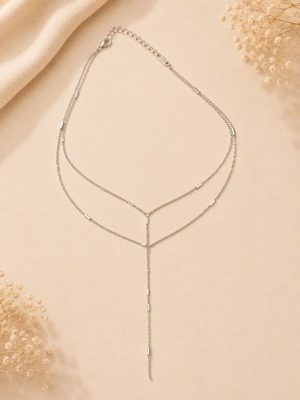 Layered silver necklace with Y-shaped pendant, new