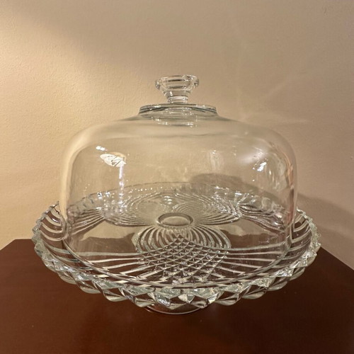 Glass cake stand with lid like new, 30cm diameter