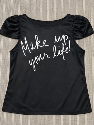 Spell black satin top with puffed sleeves size M like new