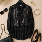 Elegant black shirt with sequin shine, size L