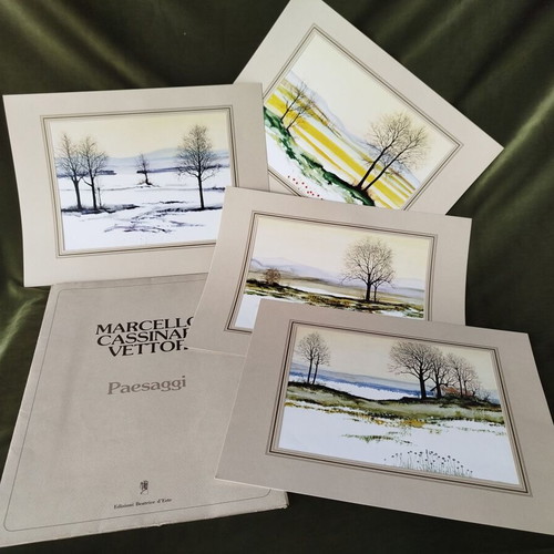 Set of 4 Paesaggi lithographs by Marcello Cassinari refurbished