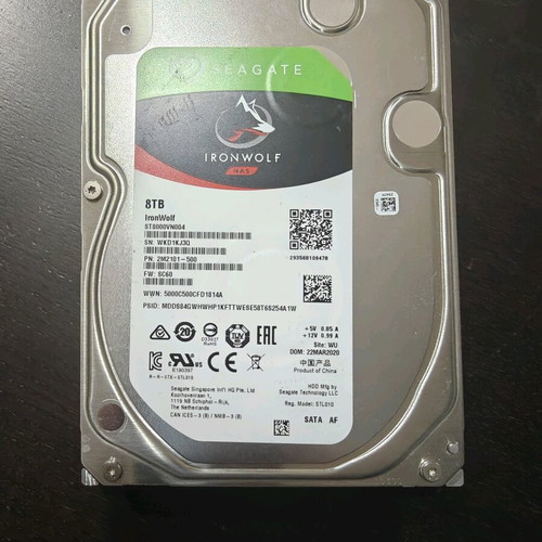 Seagate IronWolf 8TB NAS SATA HDD used, model ST8000VN004