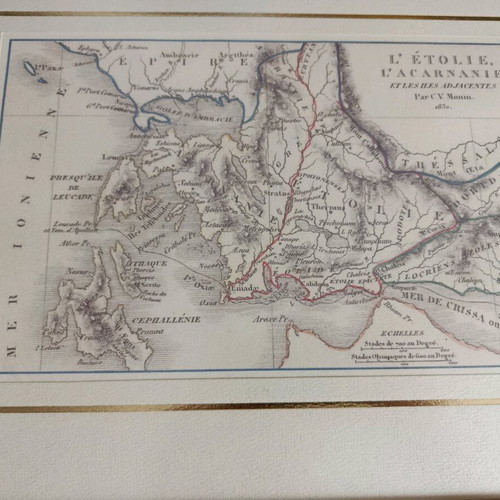 Decorative frame set with old Agrinio photo and historical Aetolia-Acarnania map like new