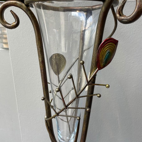 Floor flower stands new, set of 2 metal with glass 87 cm height