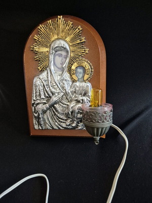 Icon of Virgin Mary with light used