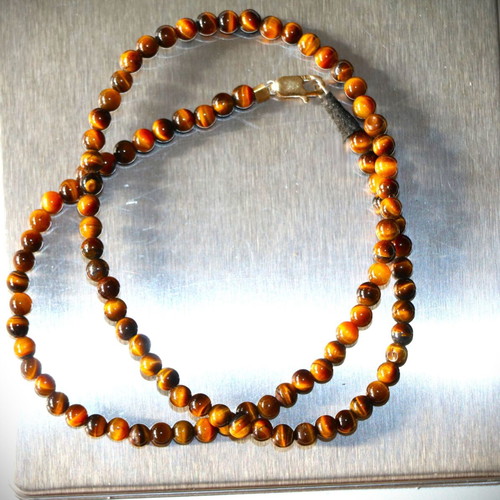 Gold necklace tiger's eye 14K 585 new, Indico jewels
