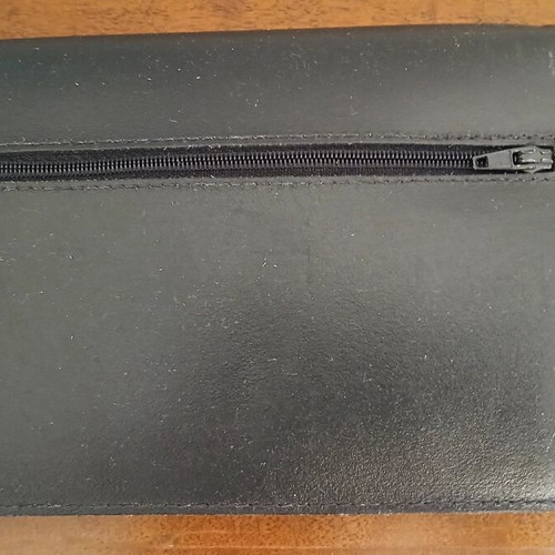 Men's leather wristlet bag used, black, 4 compartments, 13x20.5 cm
