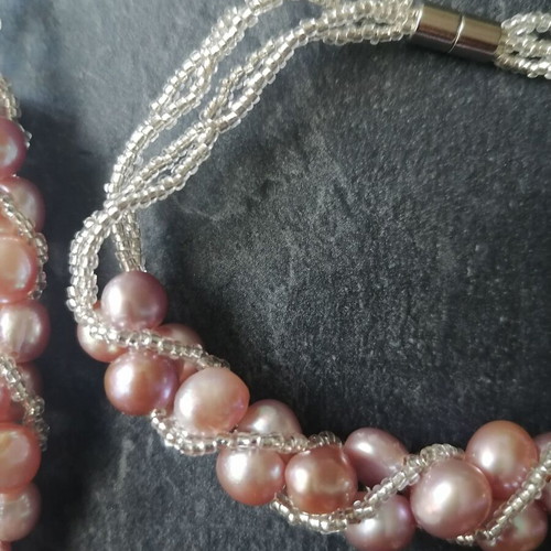 Necklace and bracelet set with natural pink freshwater pearls new