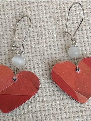 Earrings red double-sided hearts new handmade