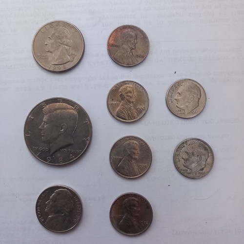 USA coins used, assorted half dollar, quarter, cents, dime