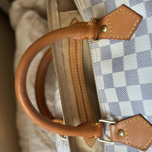 Louis Vuitton Speedy 30 Damier Azur Canvas handbag used, white and blue