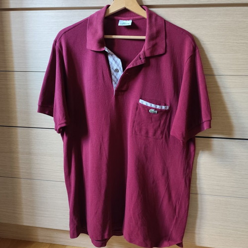 Lacoste Polo Shirt used, burgundy with pocket and check details