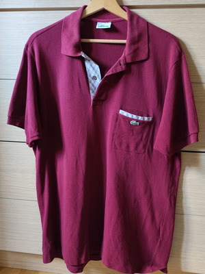 Lacoste Polo Shirt used, burgundy with pocket and check details