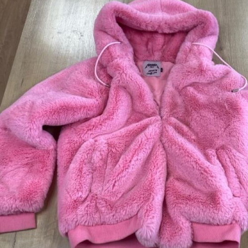 Hidden Cult pink faux fur zip-up hoodie jacket, size M