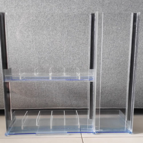 Tabletop plexiglass product display stand like new with metal decorations