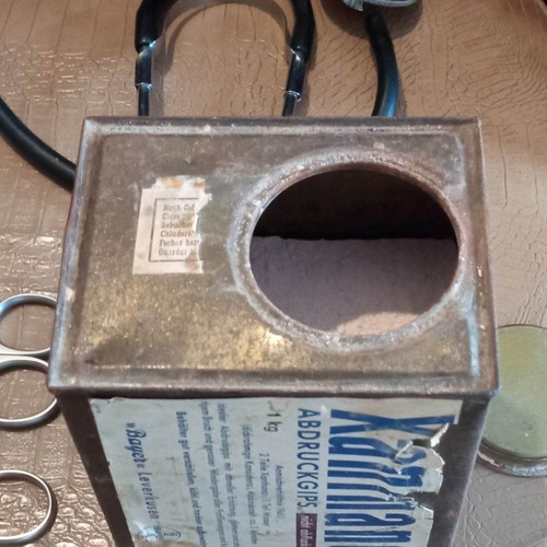 Vintage medical lot used with Microlife stethoscope, 2 scissors and Bayer box