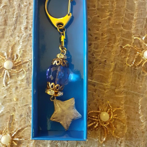 Keychain new with star charm and blue stone
