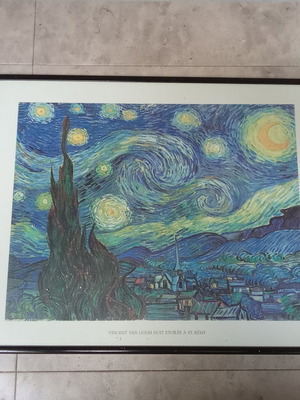 Van Gogh Nuit Etoilée A St Remy framed poster used 50x40 1980s collectible