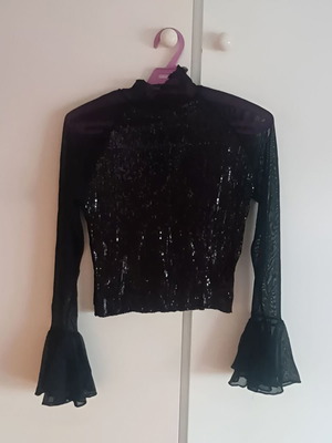 Crop top 70's σαν καινούργιο, μαύρο και ασημί με μανίκια καμπάνα και τούλι