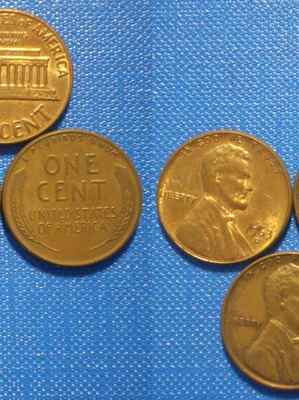 1 Cent United States of America used, pack of 5 coins