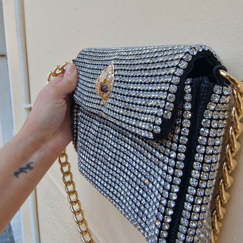 Kurt Geiger women's shoulder bag with chain and rhinestones, silver