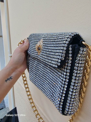 Kurt Geiger women's shoulder bag with chain and rhinestones, silver