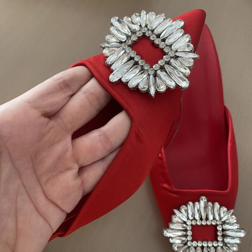 Mule with shiny stones used, kitten heel, red