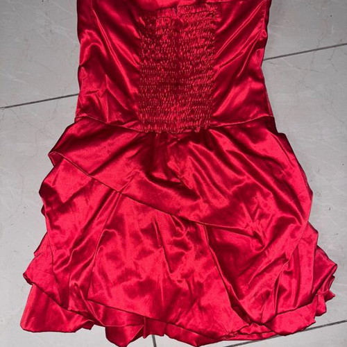 Satin set with strapless dress and bolero jacket, like new, red
