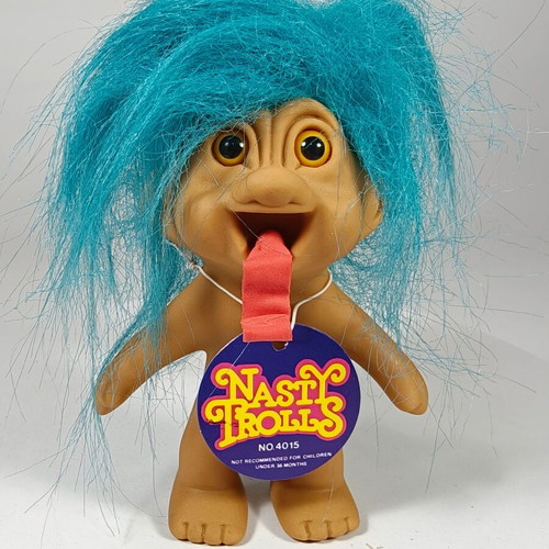 Vintage Wishnik Troll Nasty Trolls 10cm with Blue Hair 1991 like new