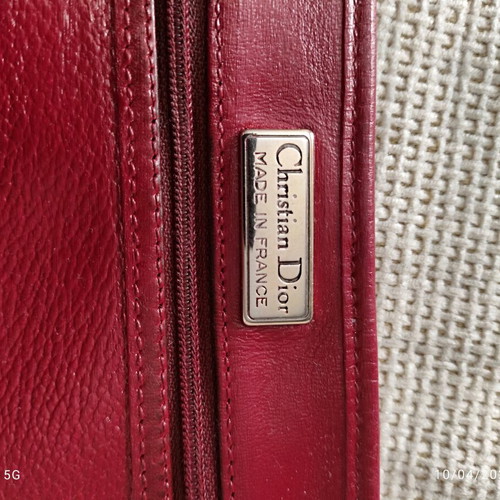 Vintage Dior coated canvas and leather pouch beige and red