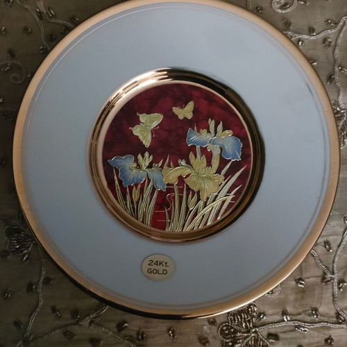 Decorative plate 24 K gold plated like new, Chokin porcelain 20 cm