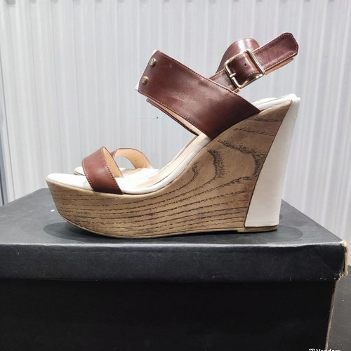 Mourtzi leather platform sandals size 38 used, brown-tan