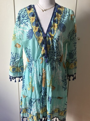 Kimono beach dress one size, like new, colorful cotton fabric