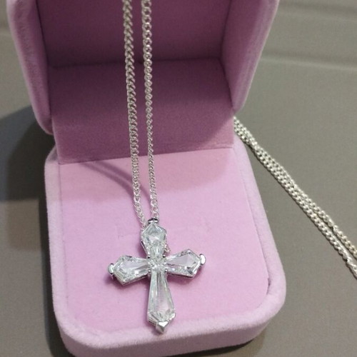 Silver chain with cross new with sparkling zircons