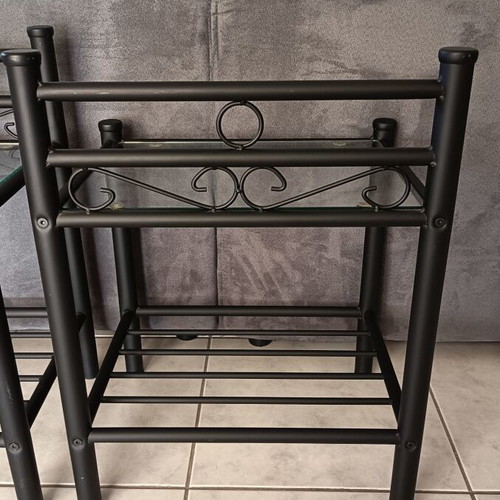 Nightstands set of 2 metal with glass surface like new