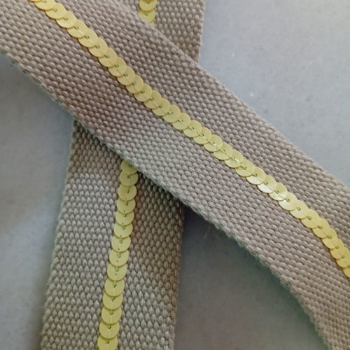 Canvas women's belt with yellow sequins, used, beige, 105 cm