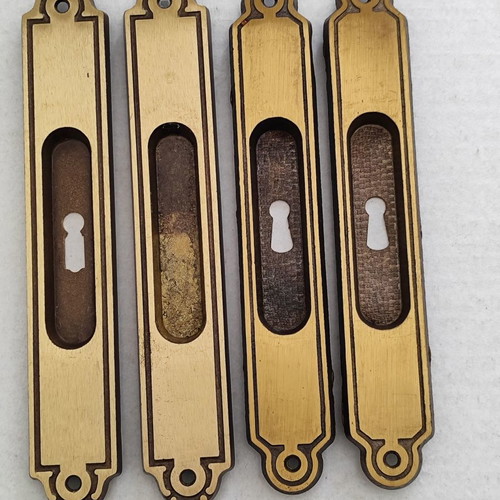 Vintage brass sliding door pocket handles used, set