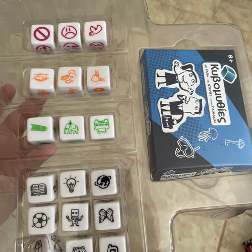 Kubomythies board game with 18 dice and 108 stories