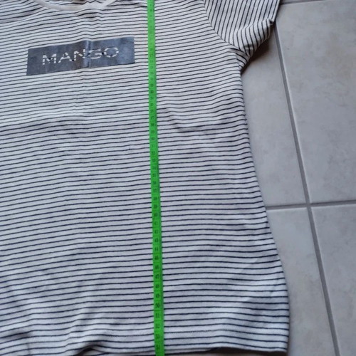 Mango cotton striped T-shirt with metallic logo print, navy
