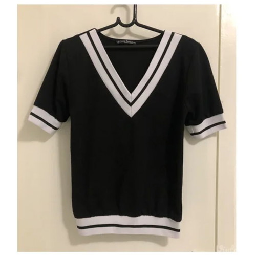 Short blouse v neck New Imperial black and white, size XL